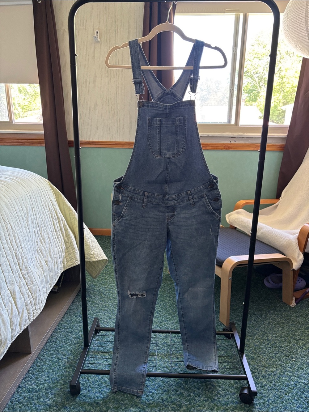 Maternity Denim Distressed Overalls - Size Small